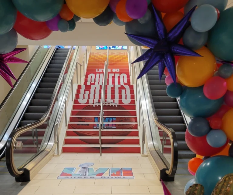 Championship celebration with custom printed floor graphics by Streamline Graphics